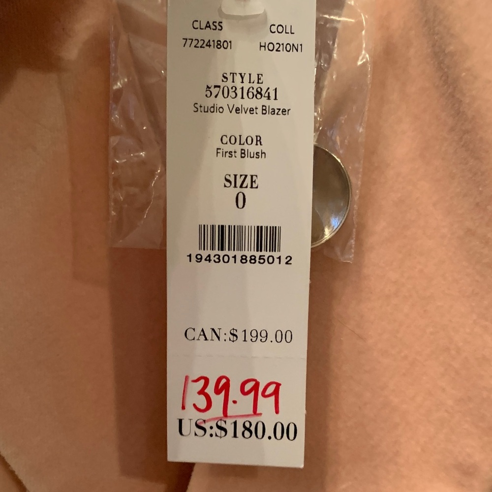 NWT White House Black Market Blush Velvet Holiday Double-Breasted Blazer 0 - Picture 3 of 11